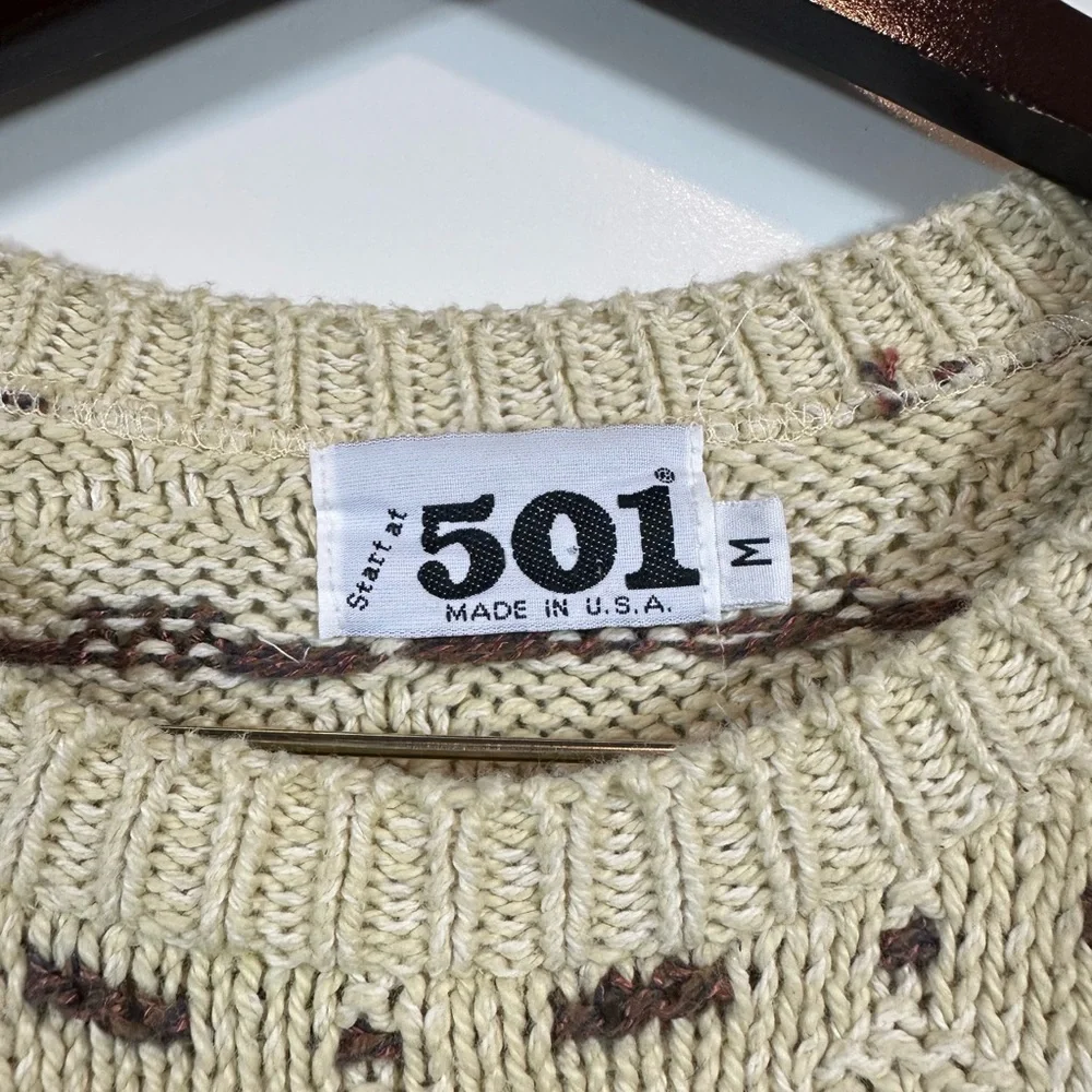 Vintage Trader Bay 501 Made in the USA Grandpa Textured Sweater in Cream Size M